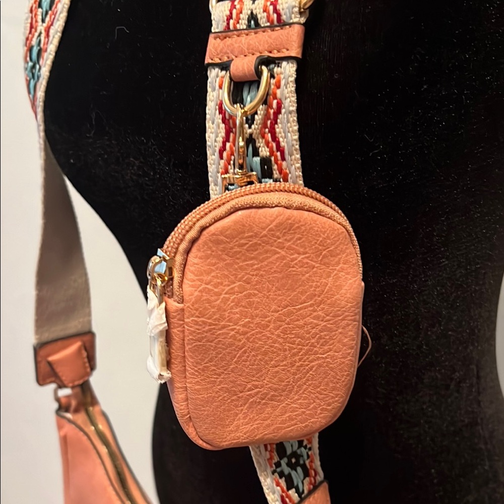 Free With Purchase! 2-in-1 Rose-Tan Crossbody Bag with Patterned Strap - Picture 2 of 9